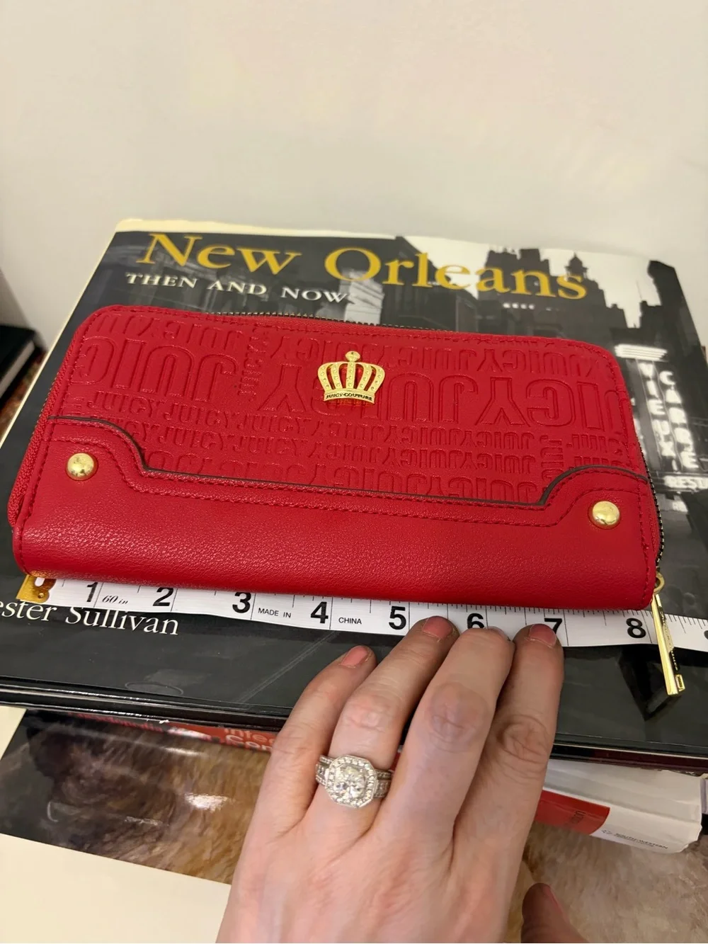 Like new Juicy Couture Red Embossed Zip Wallet with Gold Accent